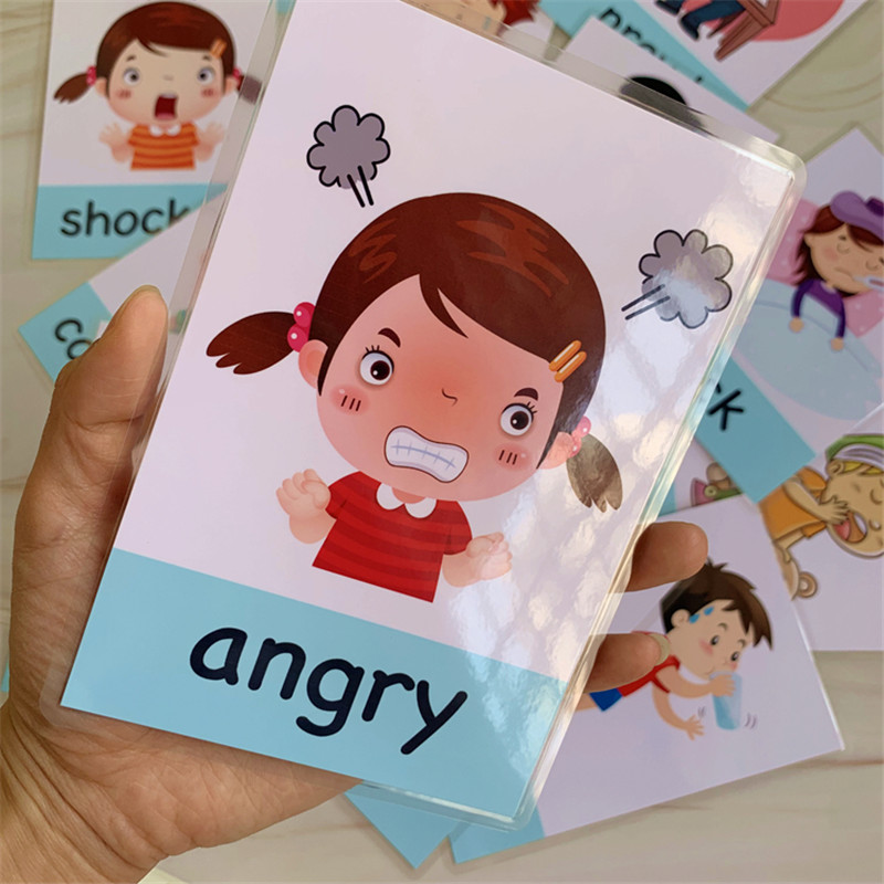 Educational Flash Card - 14 ชิ้น Montessori เด็กการ์ดการเรียนรู้ภาษาอังกฤษการ์ตูน Emotion แฟลชการ์ดเด็กของเล่นเพื่อการศึกษาเกมหน่วยความจําสําหรับเด็ก
