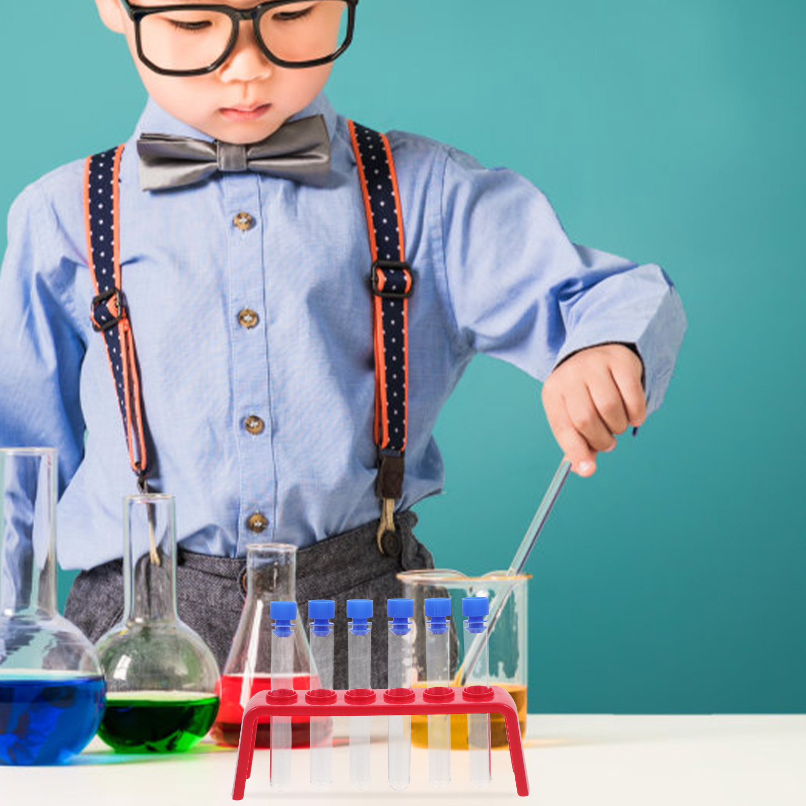 Science Experiment Kit - ชุดทดลองวิทยาศาสตร์ 6 ชิ้น หลอดทดลองพลาสติก ฝาครอบ ชั้นวาง