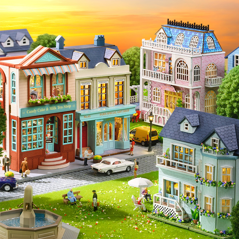 Kids Toys Elephant - Diy มินิตุ๊กตาไม้พร้อมเฟอร์นิเจอร์ Light Doll House Casa