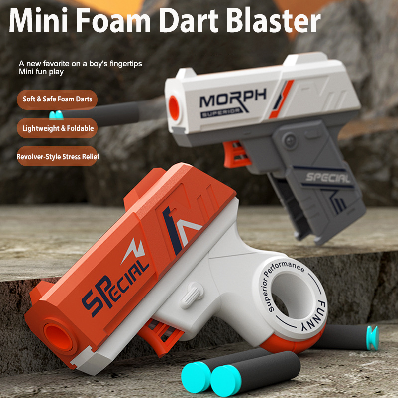 Foam Dart Gun - ชุดปืนยิงลูกดอกโฟมแบบพับได้และแบบหมุนได้ 2 ชิ้น พร้อมลูกดอกดูดติด 12 ลูก
